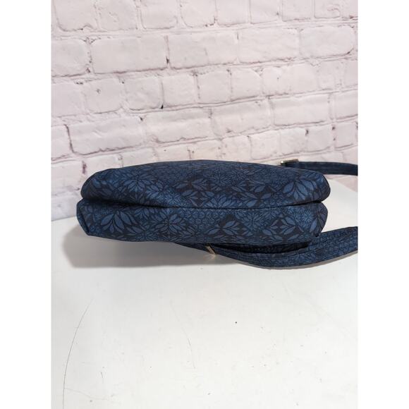 Travelon Anti-Theft Classic North South Crossbody Blue Floral Gold Hardware - Picture 8 of 14